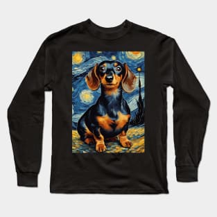 Dog Breed Dachshund in a Van Gogh Starry Night Art Style Long Sleeve T-Shirt